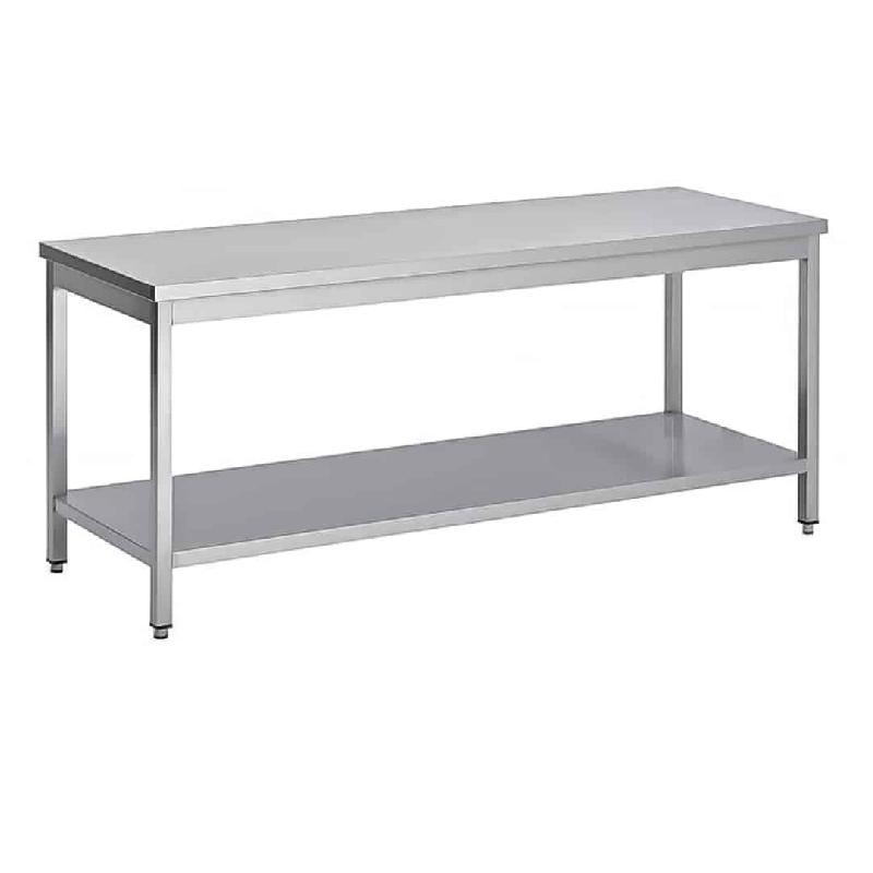 Table soudée bords droits, centrale avec étagère, en inox AISI 304, P 700 mm (Longueur, mm: 2000 - Réf STCE207-1)_0