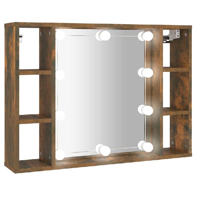 ARMOIRE À MIROIR AVEC LED 76 X 15 X 55 CM CHÊNE FUMÉ 02_0006662_0