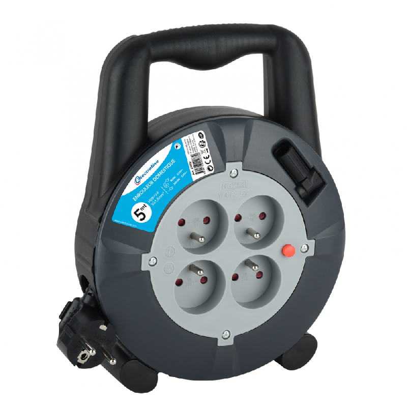 Enrouleur de câble électrique ménager Electraline - 5m HO5VVF 3G1.5 avec terre - 4 prises - IP20_0