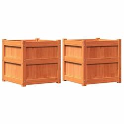 Helloshop26 - Jardinière bac lit surélevé plantes fleurs jardin terrasses lot de 2 cire bois de pin massif marron 02_0039064 - 3000218009731_0