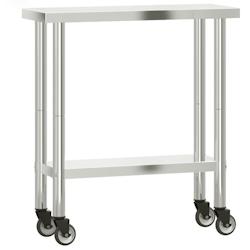 Helloshop26 - Table de travail de cuisine professionnelle avec roues 82,5 x 30 x 85 cm acier inoxydable 02_0045416 - 3000220669510_0