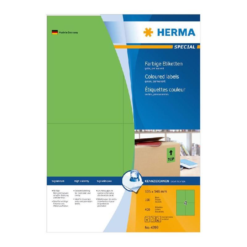 HERMA ETIQUETTES COULEUR - HERMA - COLORIS : VERT -  105 X 148 - BOITE DE 400 ÉTIQUETTES