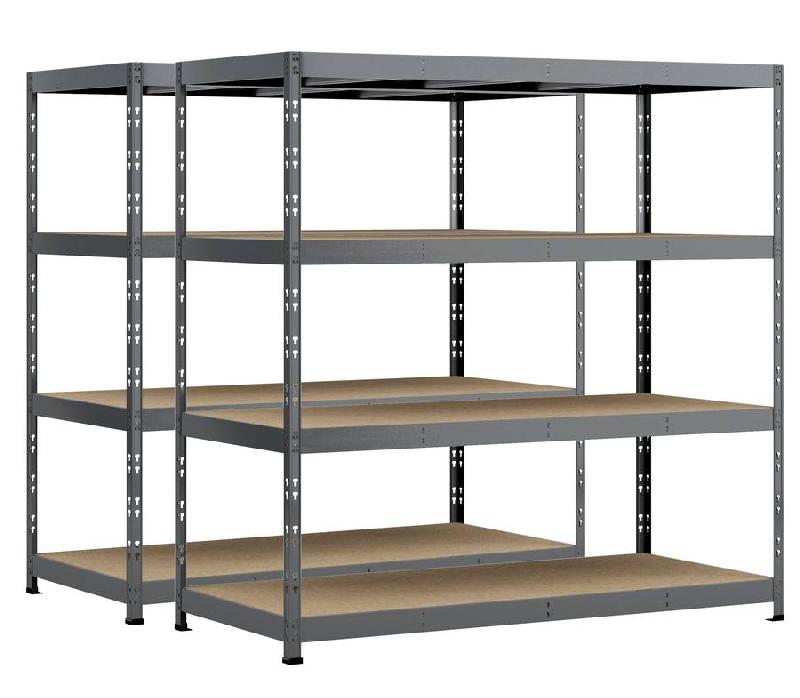 Lot de 2 étagères rack MODULOSTORAGE - 4 plateaux - 200 x 80 cm - charge lourde 4800 kg - acier époxy gris foncé_0