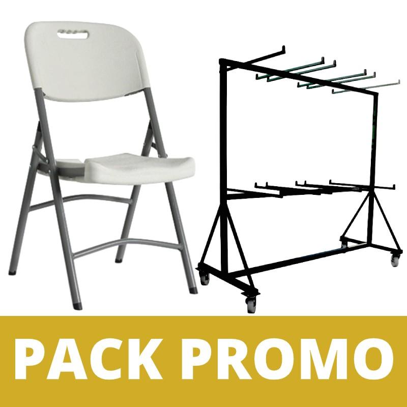 Lot de chaises pliantes POLYCHAISE avec chariot de transport - 40 ou 60 chaises - Assise ergonomique et finition robuste_0