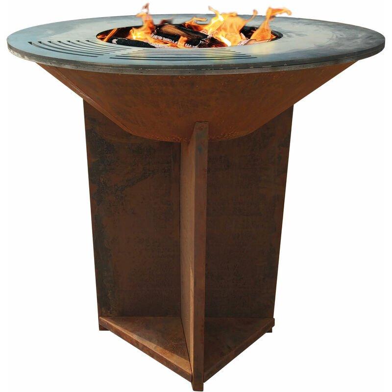 PURLINE - GRAND BARBECUE EN ACIER CORTEN AVEC PLAQUE ET GRILLE EN ACIER - MARRON