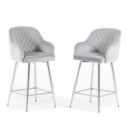 RATTATAN Lot de 2 tabourets de bar en velours, pieds en métal et assise rembourrée,pour bar,restaurant,cuisine ou comptoir,au design élégant –Te_0