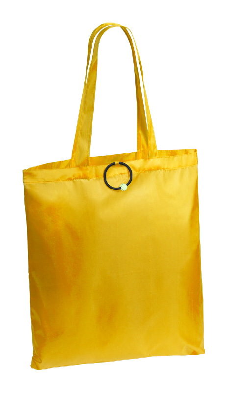 Sac shopping pliable en polyester 190D - bracelet en caoutchouc - couleur jaune - poids 22g_0