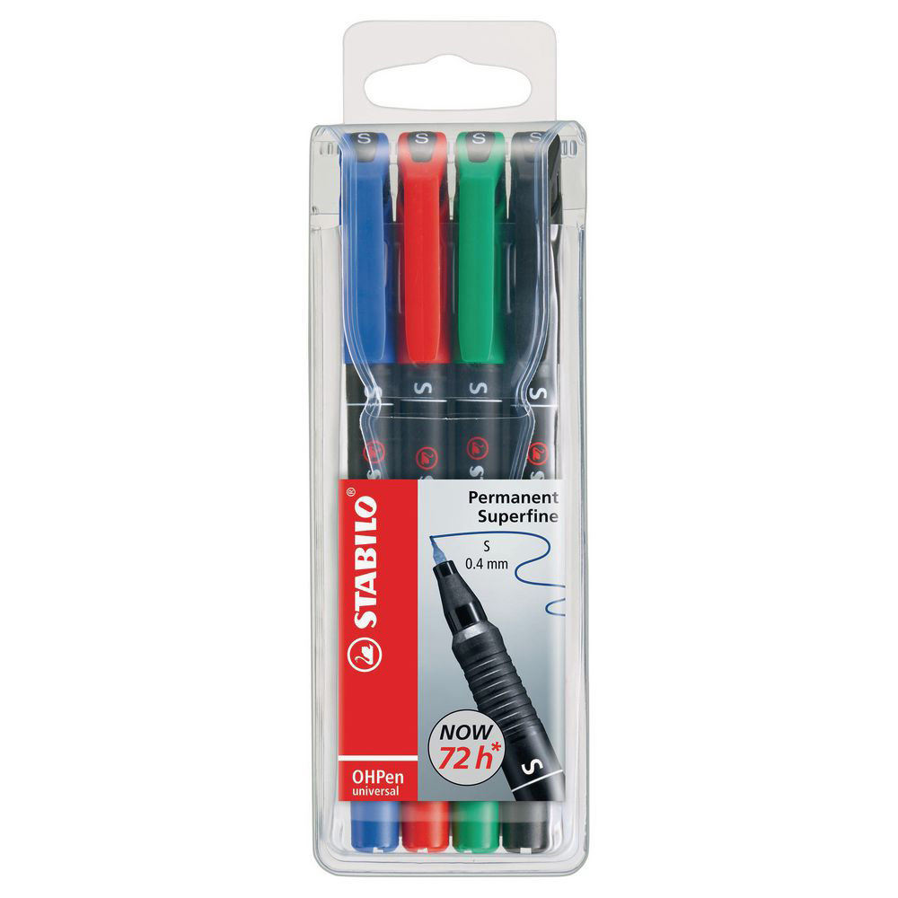 STYLO-FEUTRE STABILO OHPEN UNIVERSAL - MARQUEUR PERMANENT - POINTE EXTRA-FINE 0,4 MM - POCHETTE DE 4 COLORIS ASSORTIS