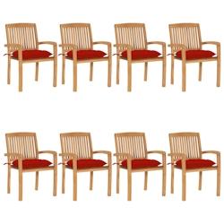 VidaXL Chaises De Jardin Empilables Avec Coussins Lot De 8 Teck Solide - rouge 3073285_0