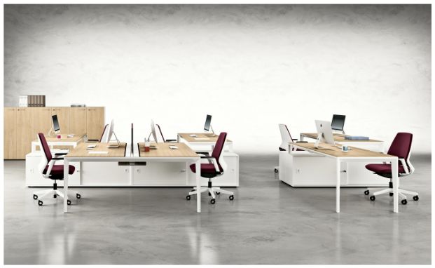 Bureau open space moderne et contemporain - Hauteur 750 mm - X5 Kollori - Piètement métal évasé - Jusqu'à 6 places_0