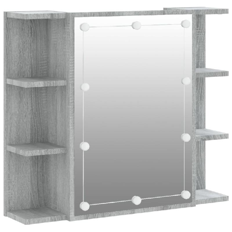 Armoire salle de bain - Meuble à miroir avec LED - 70x16,5x60 cm - Gris - 02_0006677_0