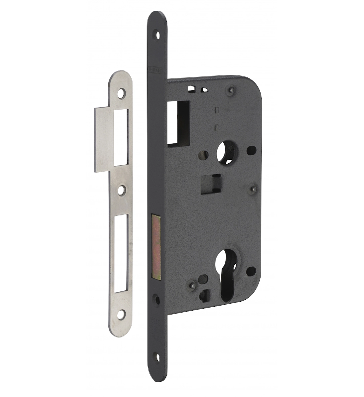 Boitier de serrure encastrable à cylindre pour porte d'entrée, axe 50mm, bouts ronds, pêne dormant seul  - THIRARD - gris 3150260917062_0