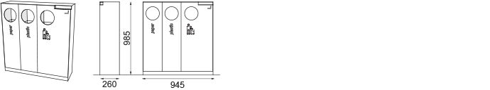 Cs350 - Poubelle publique MMCité 1 a.S. - acier galvanisé, cendrier avec éteignoir, tri sélectif, 2x32L, 55L, sans couvercle_0