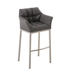 Décoshop26 - Tabouret de bar chaise haute de comptoir couture carrées assise en tissu gris 4 pieds stables en acier inoxydable 10_0004726 - gris 300_0