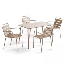 Oviala Business Ensemble table de terrasse et 4 fauteuils en métal taupe - Oviala - gris acier 106020_0