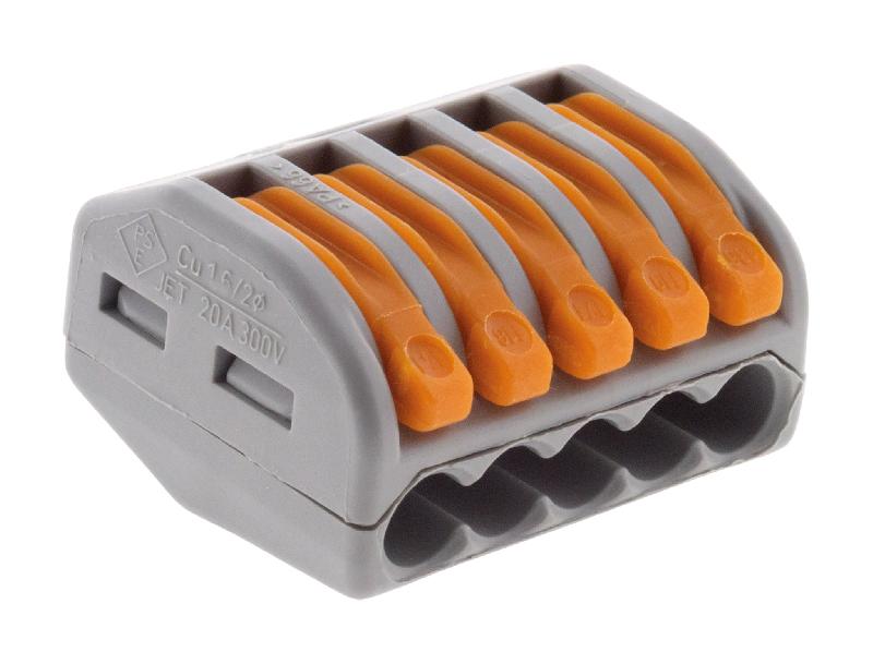Lot de 10 bornes automatiques à cliquet S222 - 5 entrées - fils rigides et souples 4mm² max - Orange - Wago - Connexion rapide et sécurisée_0