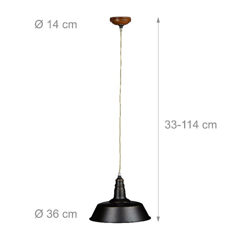 Luminaire lampe à suspension plafonnier style industriel hauteur réglable abat-jour en fer noir 13_0001591
