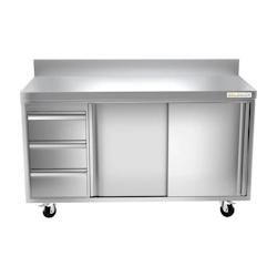 Meuble bas inox 2000x700 mm adossée avec 3 tiroirs à gauche sur roulettes PREMIUM - GOLDINOX - gris inox 3701770815036_0