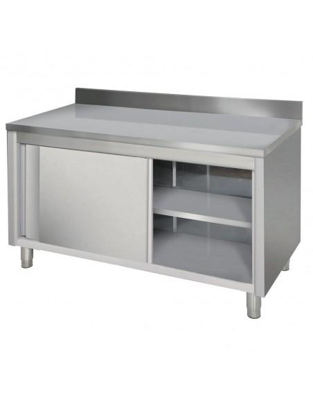 Meuble inox bas adossé avec portes coulissantes et étagère réglable - Marque MMN1470 - Fabriqué en Italie_0