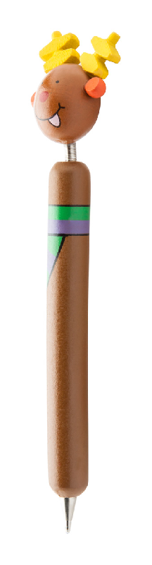 Stylo à bille renne en bois - Figurine de Noël sur ressort - Encre bleue_0