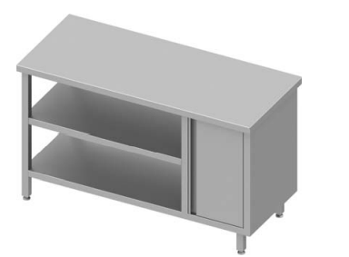 Table de travail inox centrale avec placard  à droite et deux étagères 1700x600x900 soudée - 933006170_0