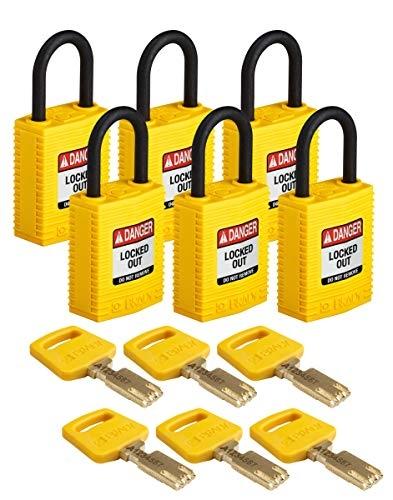 BRADY (CPT-YLW-25PL-KD6PK) - Cadenas de condamnation SafeKey compact en nylon, clé unique et design durable_0