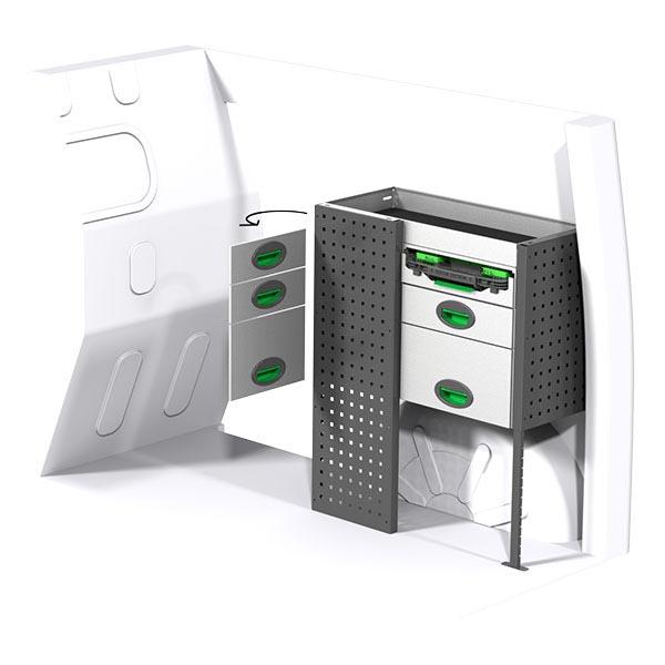 Aménagement métal côté droit - Meuble de rangement pour véhicules utilitaires - Longueur 727mm, Hauteur 890mm, Profondeur 300mm - Marque NISSAN_0