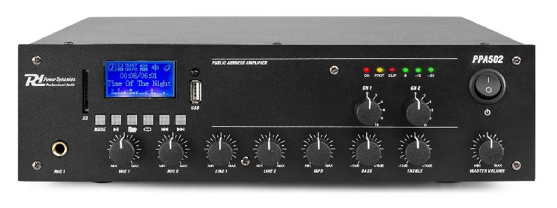 Amplificateur mixeur 2 zones SD USB Bluetooth - 50W 100V 8 Ohms - Power Dynamics PPA502_0