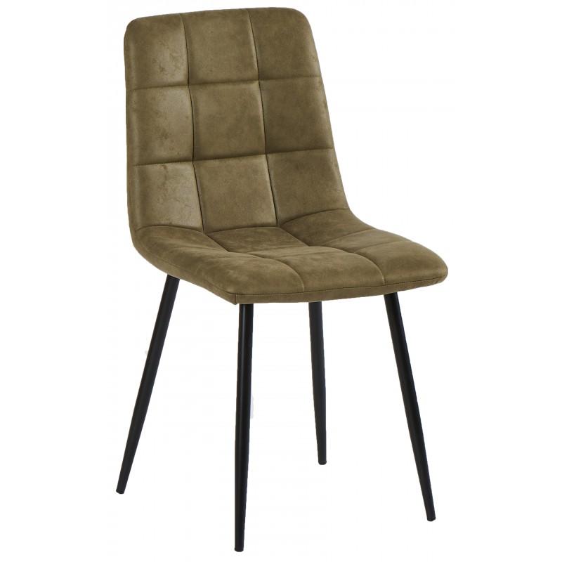 Chaise de repas MANTA - similicuir kaki - design épuré et robuste - piétement en métal_0