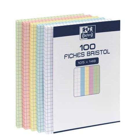 FICHE BRISTOL 105 X 148 MM QUADRILLÉE 5 X 5 OXFORD COULEURS ASSORTIES - BOÎTE DE 100 - OXFORD