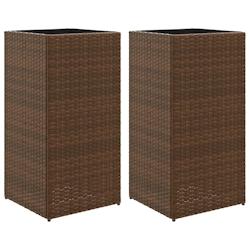 Helloshop26 - Jardinière bac lit surélevé plantes fleurs jardin terrasses lot de 2 40 x 40 x 80 cm résine tressée marron 02_0038967 - 3000218020392_0