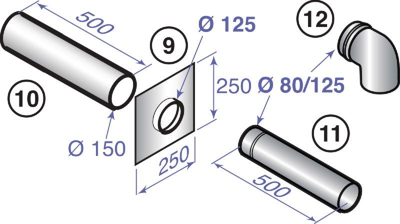 Kit de raccordement chaudière perpendiculaire - diamètre 80/125mm - DY849 - réf 100003271 - 2.3 kg - gamme NANEO EMC-M_0