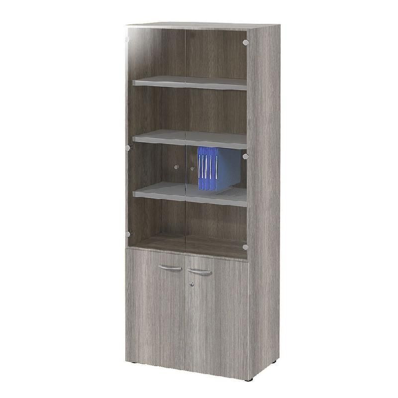 MEUBLE HAUT E-LINK DIRECTION VITRINE H. 202 CM CÈDRE - 2 PORTES BASSES - PORTES HAUTES VERRE