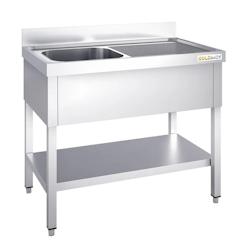Plonge inox 1400x600mm avec 1 bac à gauche et égouttoir à droite PREMIUM - GOLDINOX - inox 3701770815777_0
