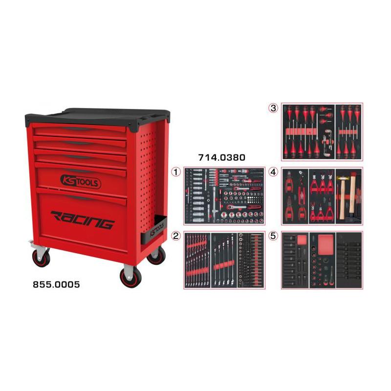 Servante RACING 5 tiroirs équipée de 384 outils - KSTools | 855.5380_0