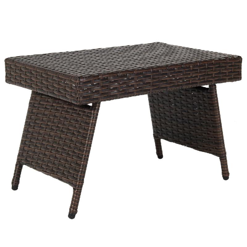 Table basse pliante en rotin 60x40x40 cm - Table d'appoint avec coussinets réglables - Jardin, salon, terrasse - Marron - Réf. 20_0004963_0