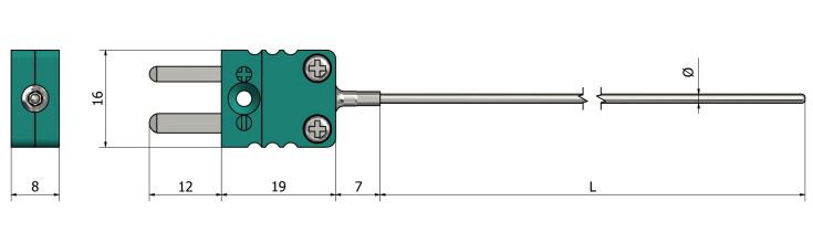 Thermocouple chemisé - Sortie connecteur miniature TM10 - Types N, J, T, K, R, S, B, E_0
