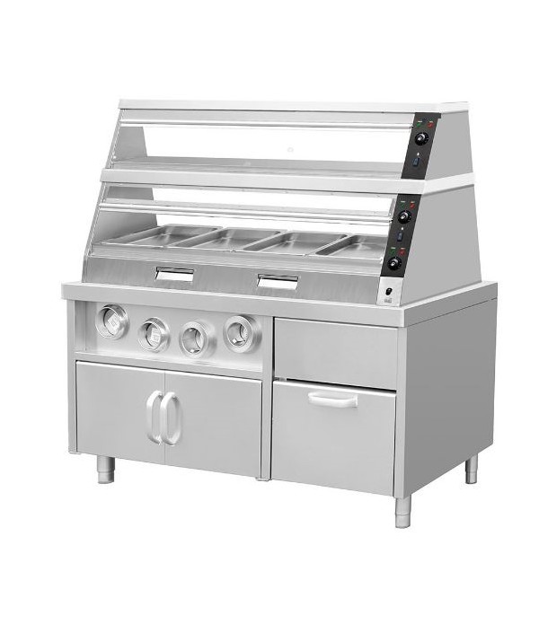 Vitrine chauffante 2 tablettes avec meuble de base en inox - 1,5 m - 220-240V / 3500W - Dimensions 1500 x 755 x 850 mm_0