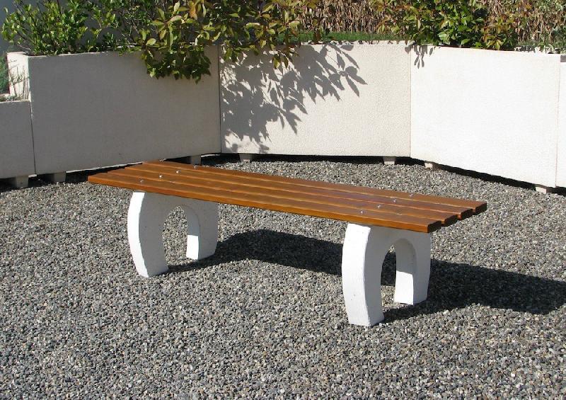 BANQUETTE DE VILLE EN BÉTON ET BOIS - Piètement blanc naturel - Long. 1850 mm - Fabrication Française_0