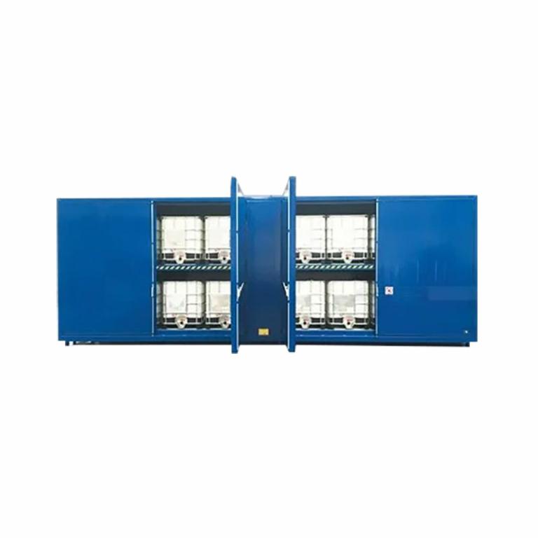 Conteneur certifié coupe-feu 2h (REI120) pour le stockage de 16 IBC sur 2 niveaux avec portes battantes_0