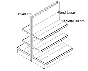 Gondole double de départ h.140xl.100xp.50+50 cm avec 4 tablettes de 30 cm_0