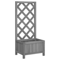 Helloshop26 - Jardinière bac lit surélevé plantes fleurs terrasse jardin avec treillis bois massif de sapin gris 02_0038324 - 3000214175690_0