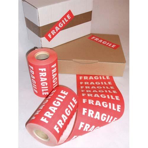 Rouleau de 1000 etiquettes imprimées fragile blanc fond rouge - format 150 x 42,5 mm_0