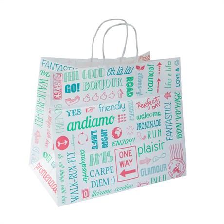 SAC CABAS AVEC ANSES MODÈLE TRAITEUR PAROLE 90 G/M² 32+21X28.5 CM KRAFT BLANC (VENDU PAR 250)