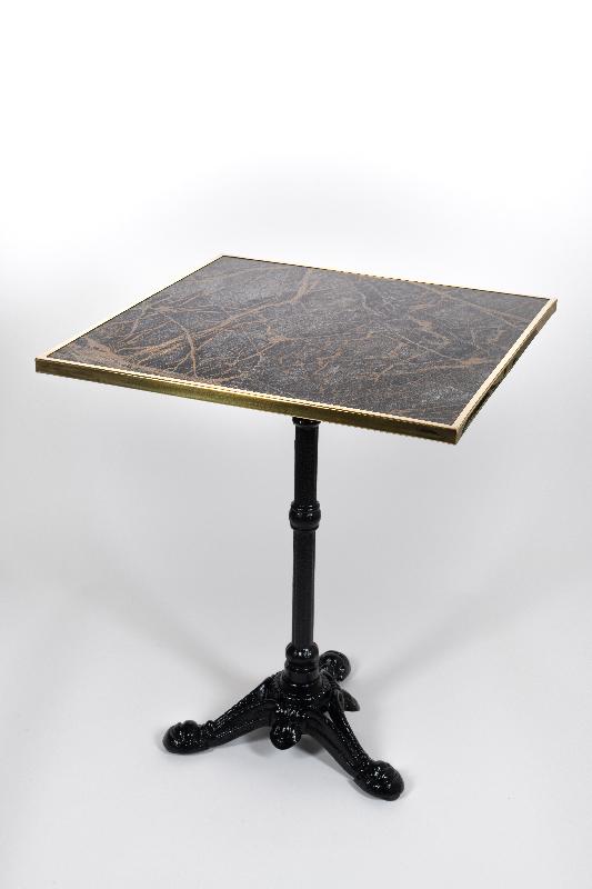 Table de bistrot carrée Marceau - effet marbre gris et doré - plateau fabriqué en France - pied en fonte ajustable_0