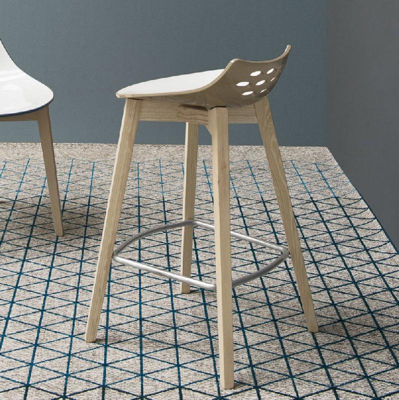 Tabouret de bar JAM W - Nougat brillant avec assise bicolore et piétement en bois naturel - Fabrication italienne_0