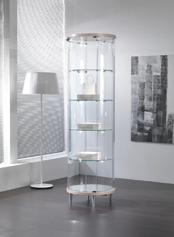 Vitrine cylindrique 203/RFVA - diamètre 56 cm - éclairage LED - gris clair_0
