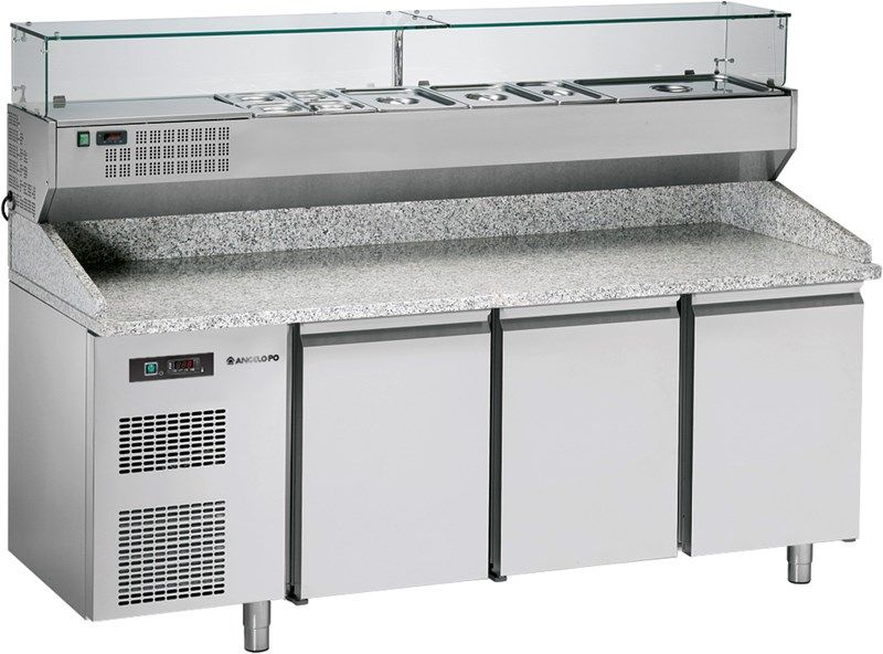 Bpz207s - table à pizza réfrigérée - Angelo Po - 353 kg - plan en granit avec vitrine réfrigérée_0