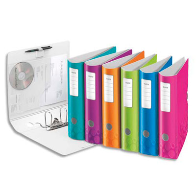 CLASSEUR A LEVIER LEITZ WOW 180° - POLYPROPYLENE - DOS 7,5 CM - FERMETURE PAR ELASTIQUE - COLORIS ASSORTIS - LOT DE 10
