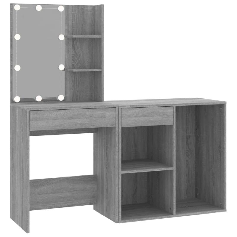 Coiffeuse à LED avec armoire - 60 x 40 x 140 cm - Sonoma gris - Bois d'ingénierie - Réf 02_0006373_0